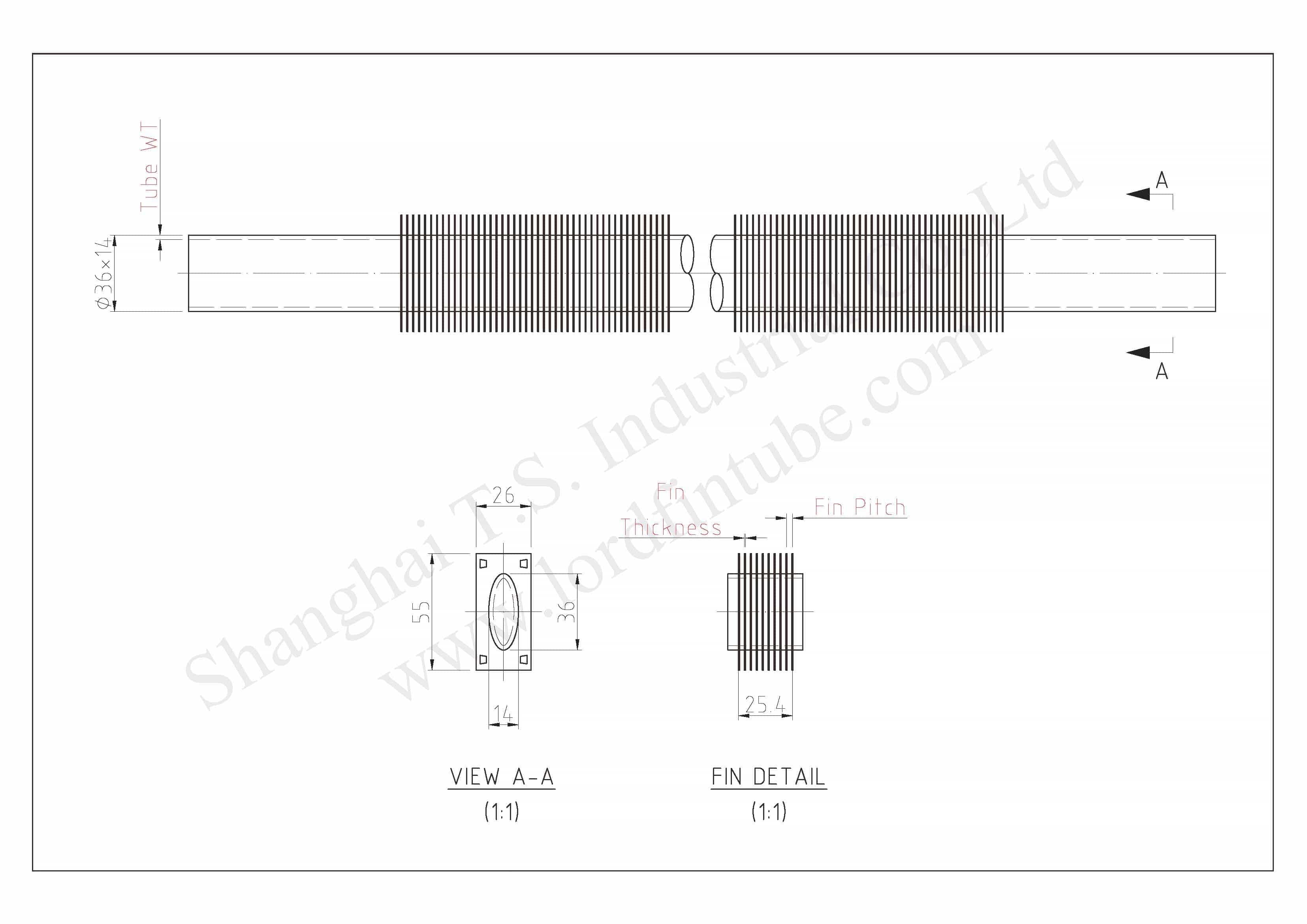 Standard Dimensions of our Oval Fin Tubes
